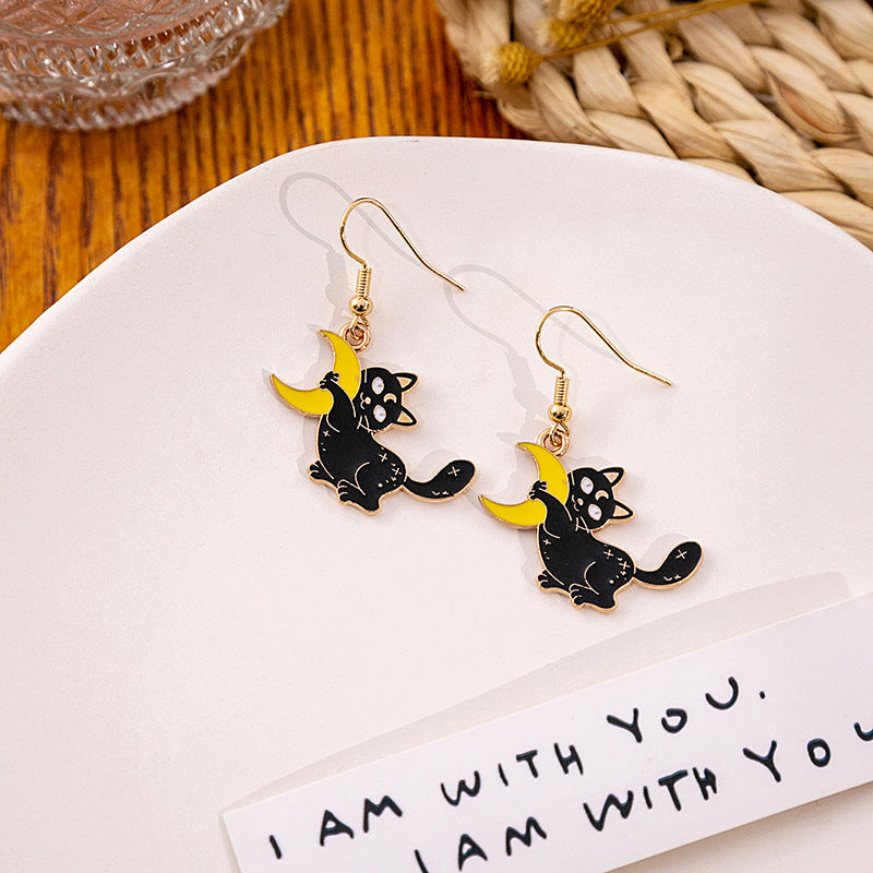 Black Cat Moon Earrings