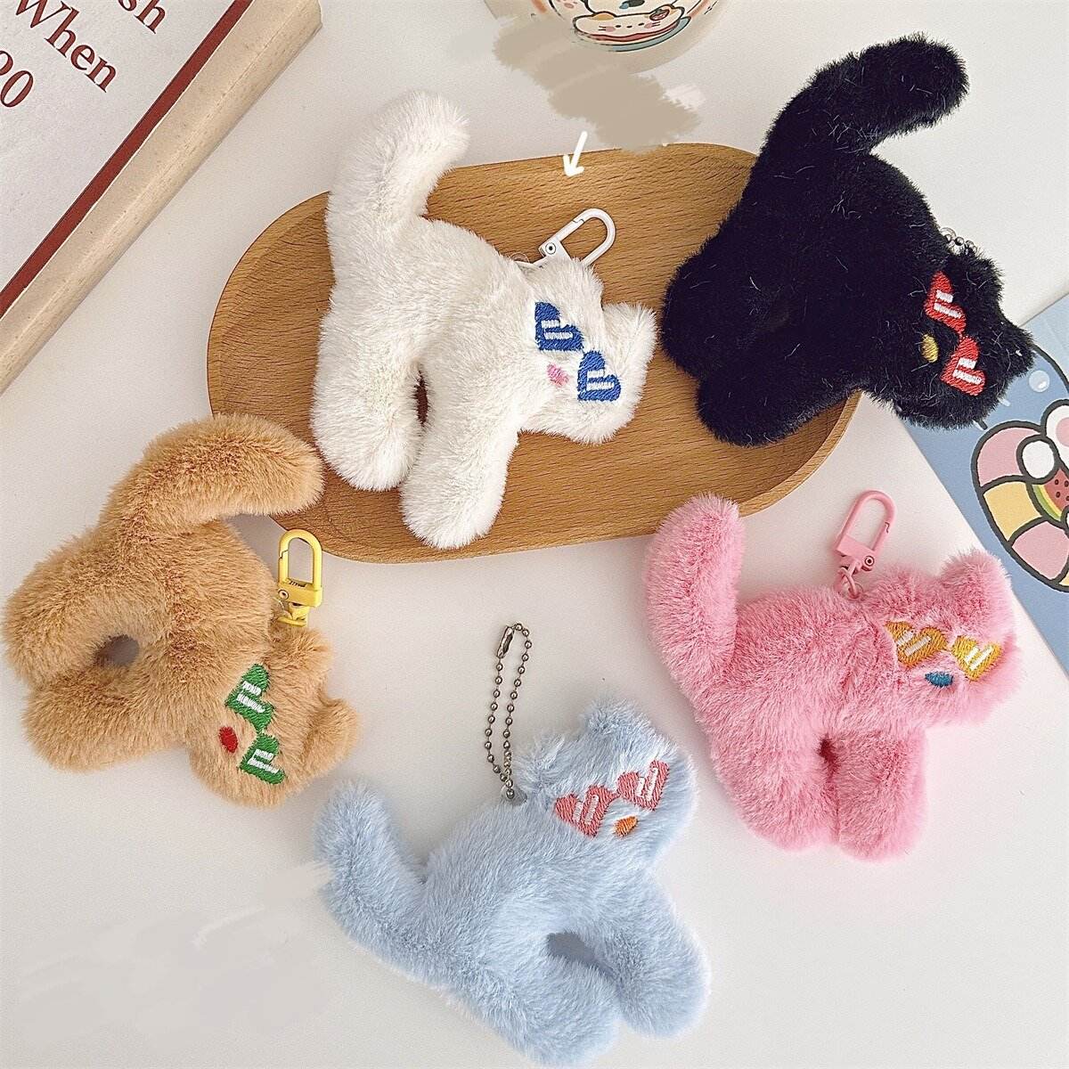 Sunglasses Cat Plush Keychain Charm