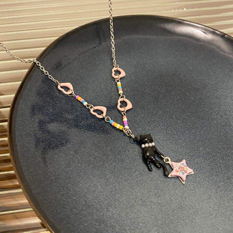 Beaded Hearts Cat Necklace
