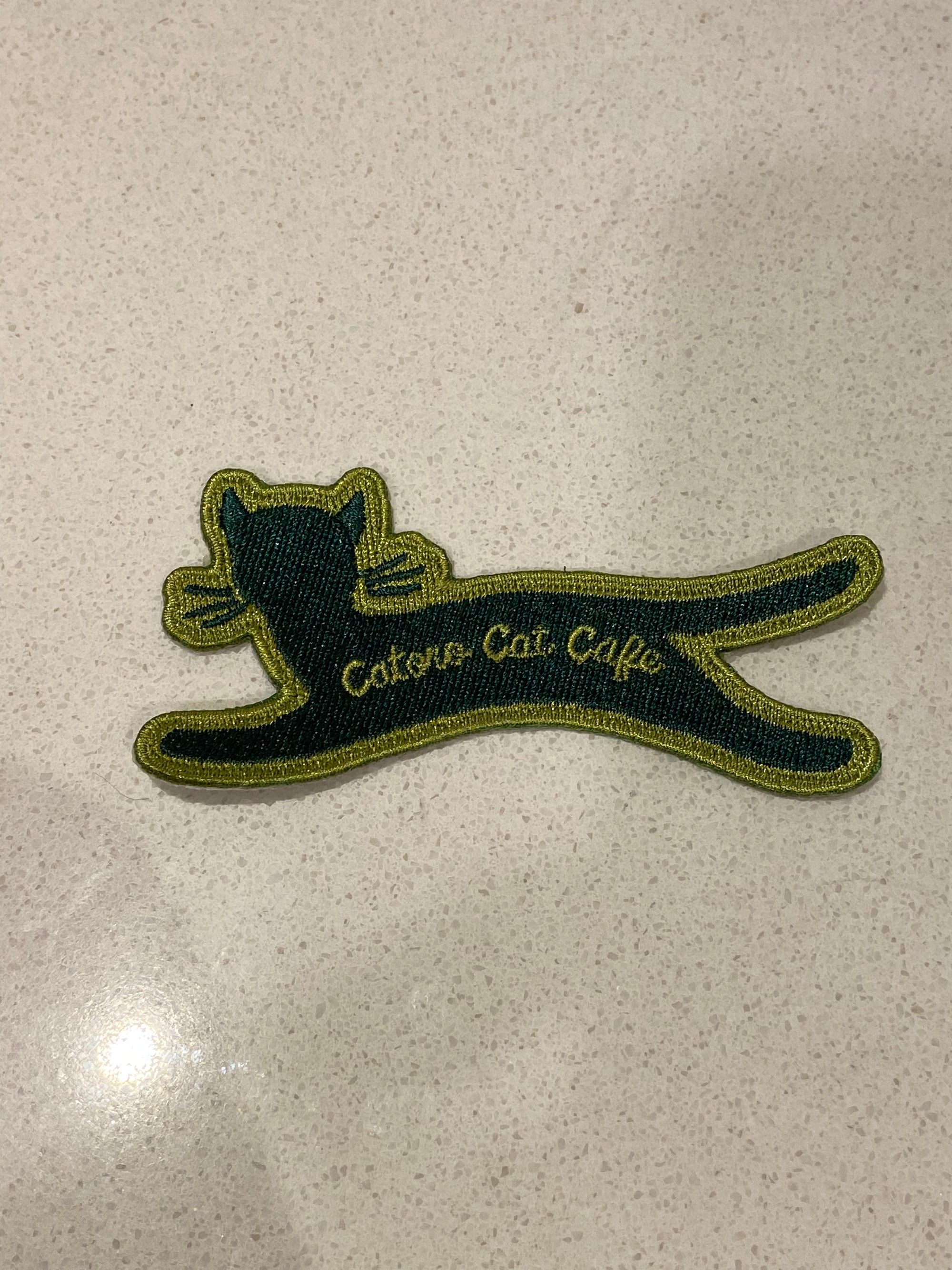 Catoro Cafe Green Cat Iron On Patch